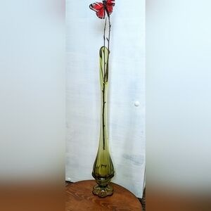 Fenton Valencia Colonial Green Swung Glass Vase 16.5" Petal Base Foot Vintage